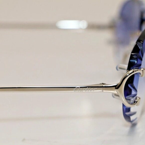 Cartier Glasses Diamond-Cut CT00920 002 Silver Frames / Sky Blue Glass Men’s - Picture 4 of 11